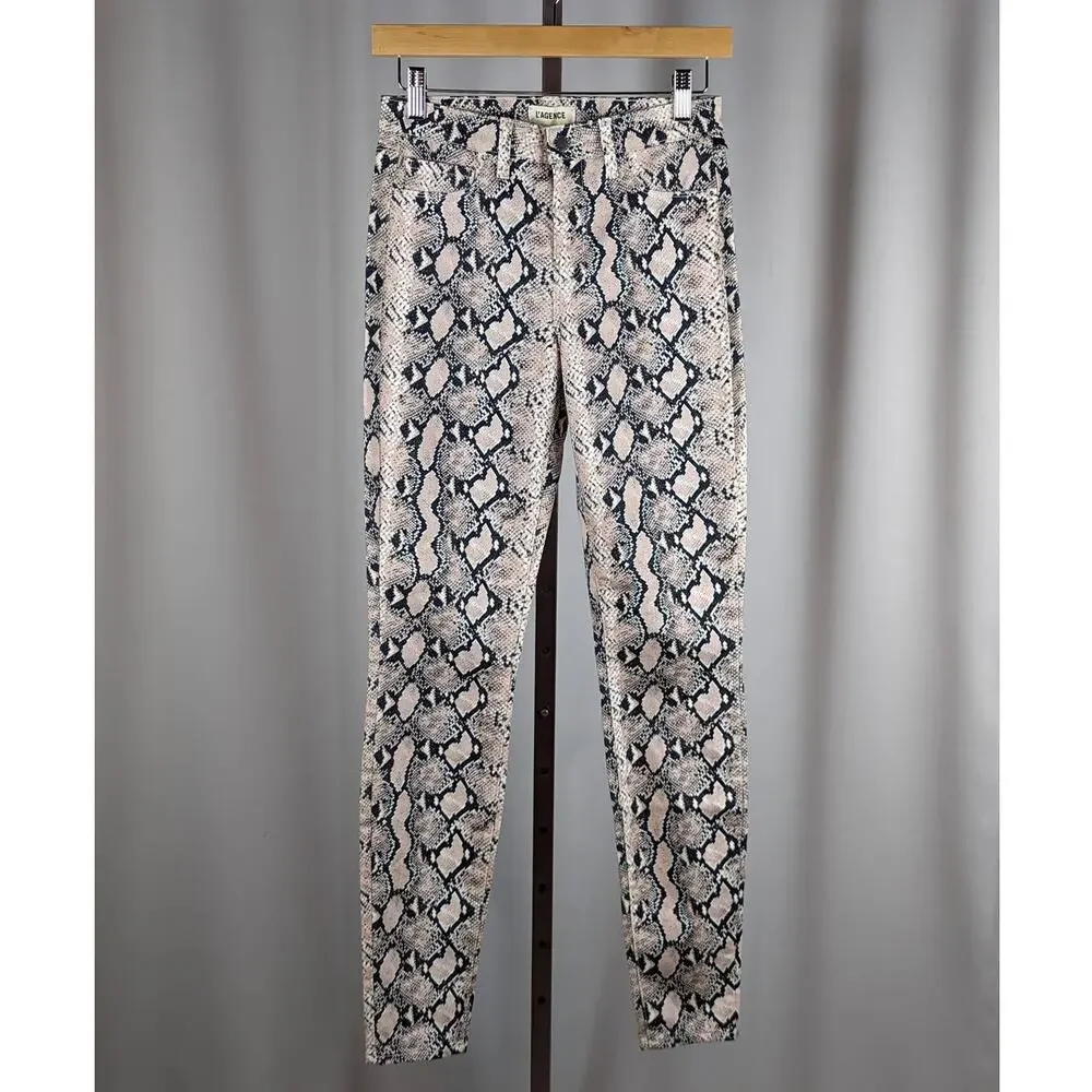 L’AGENCE Marguerite Pink Python Print High Rise Skinny Jeans 25 NWT